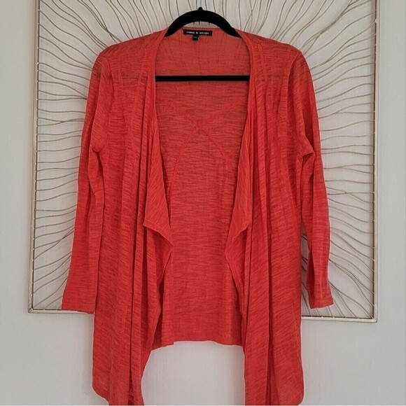 Cable & Gauge Open Front Drape Waterfall Front Coral Cardigan Size Small - Picture 3 of 12